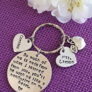 Personalized hand stamped teacher keychain. christmas gift Custom teacher gift. End of year gift for teacher. Teachers appreciation week image 3