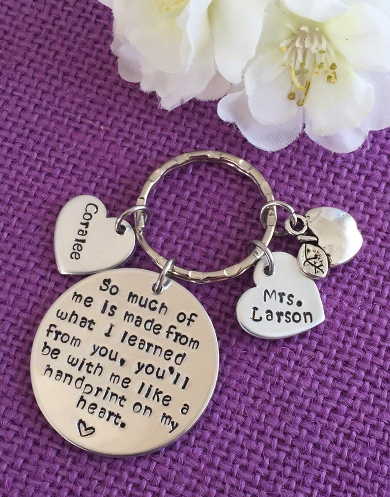 Personalized hand stamped teacher keychain. christmas gift Custom teacher gift. End of year gift for teacher. Teachers appreciation week image 3