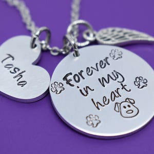 Pet Memorial Jewelry, Dog loss Necklace, sympathy gift, Cat remembrance, Forever in my Heart, In memory