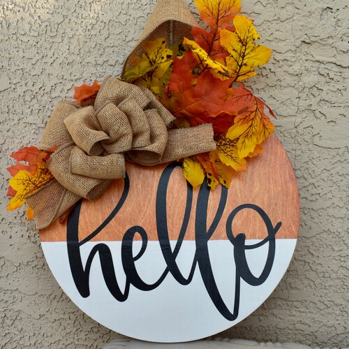 Fall Front Door Decor Thanksgiving Hello Fall Wall Hanger | Etsy