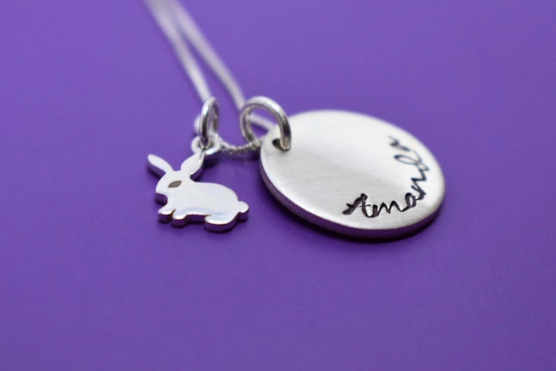 Pet Rabbit Memorial Necklace Gift, Personalized Pet loss Jewelry, Bunny Remembrance, sterling silver image 3
