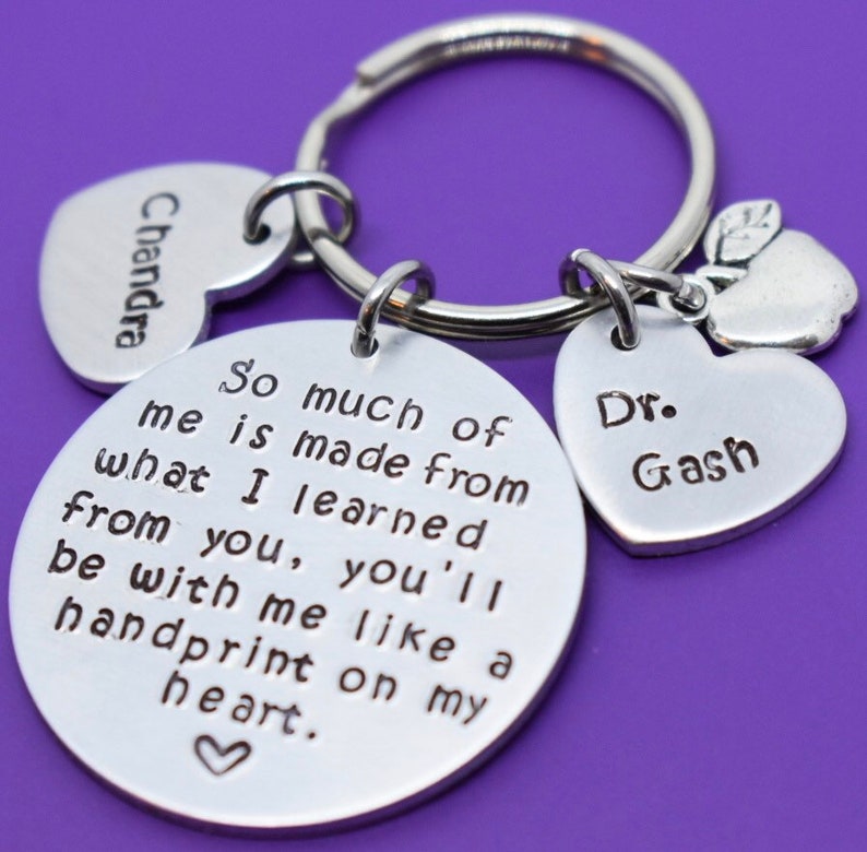 Personalized hand stamped teacher keychain. christmas gift Custom teacher gift. End of year gift for teacher. Teachers appreciation week image 1