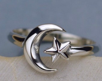 Moon and star, Valentine's day gift, sterling silver ring, adjustable , moon of my life, sun and stars, ring