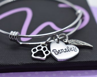 Pet Memorial gift Bracelet, Personalized Pet loss Gifts Jewelry Dog, Cat Remembrance, Fur Baby, In Memory bangle, Sympathy Gift