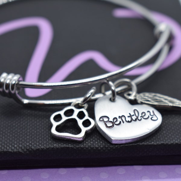 Pet Memorial gift Bracelet, Personalized Pet loss Gifts Jewelry Dog, Cat Remembrance, Fur Baby, In Memory bangle, Sympathy Gift