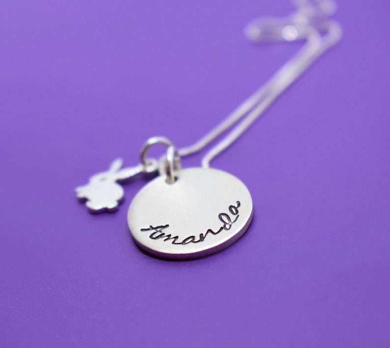 Pet Rabbit Memorial Necklace Gift, Personalized Pet loss Jewelry, Bunny Remembrance, sterling silver image 1