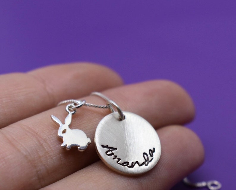 Pet Rabbit Memorial Necklace Gift, Personalized Pet loss Jewelry, Bunny Remembrance, sterling silver image 2