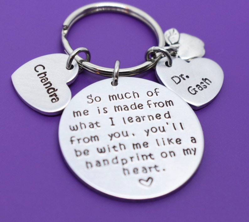Personalized hand stamped teacher keychain. christmas gift Custom teacher gift. End of year gift for teacher. Teachers appreciation week image 2