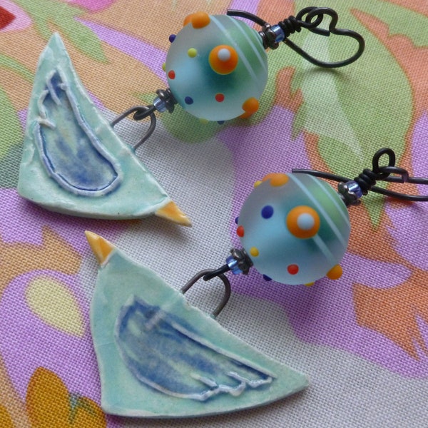 Fly Me To The Moon, Whimsical Earrings, OOAK Unusual, Unique Handmade Jewelry Gift For Her, BeadsbyFranQuesada, sarreve, Northernblooms