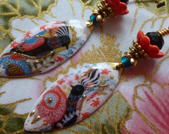 Birds Of Paradise, Colorful Exotic Enamelled Brass Earrings, Tropical Vibe Jewelry, Gift For Her, OOAK Handmade, Naelatelier, Northernblooms