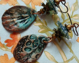 Mermaid's Earrings, Mismatched Ceramic Earrings, Teal And Pecan Brown, OOAK Light To Wear, LonelySeagull, Northernblooms