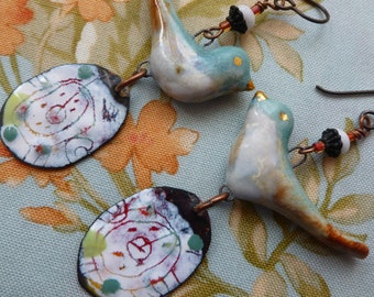 Nesting Instinct, Quirky Bird Earrings, Handmade Gift For Bird Lover, Spring Theme, CeramicFantasy, Josephinebeads, Northernblooms