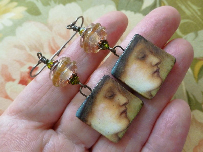 Kangooroobijoo Edward Burne-Jones Art To Wear Northernblooms silverfishdesigns Unique Artisan Made Pre-Raphaelite Portrait Earrings