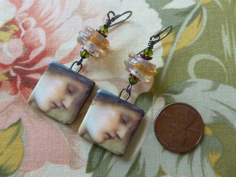 Kangooroobijoo Edward Burne-Jones Art To Wear Northernblooms silverfishdesigns Unique Artisan Made Pre-Raphaelite Portrait Earrings