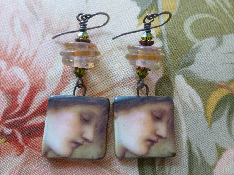 Kangooroobijoo Edward Burne-Jones Art To Wear Northernblooms silverfishdesigns Unique Artisan Made Pre-Raphaelite Portrait Earrings