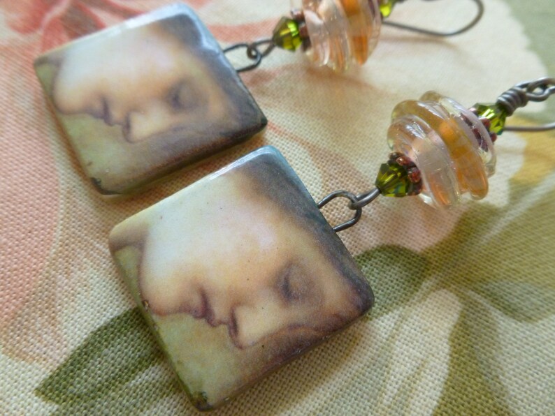 Kangooroobijoo Edward Burne-Jones Art To Wear Northernblooms silverfishdesigns Unique Artisan Made Pre-Raphaelite Portrait Earrings