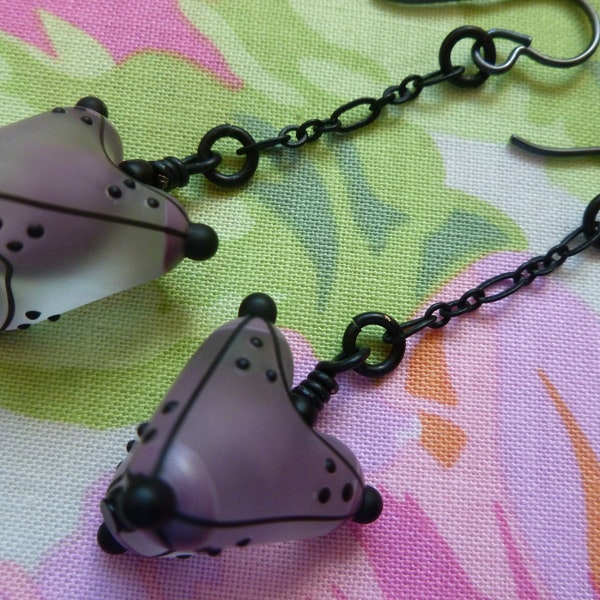 Contemporary Glass Bead Earrings, Geometric Design, Lavender And Black Jewelry, Unique Artisan Made Gift, Romanaglass, Northernblooms