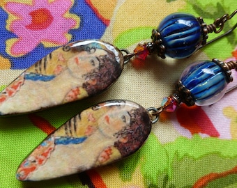 Klimt Art Earrings, Romantic Gift For Her, Art Nouveau Dangles, Unique Artisan Made, KiyoiDesign, JosephineWadman, Northernblooms