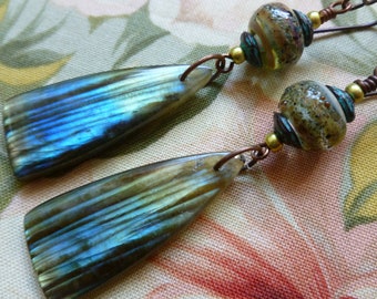 Lovely Labradorite Earrings, Semi-Precious Stone Dangles, Elegant Unusual Earrings, silverfishdesigns, Northernblooms