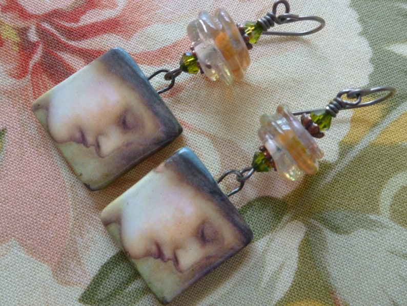 Kangooroobijoo Edward Burne-Jones Art To Wear Northernblooms silverfishdesigns Unique Artisan Made Pre-Raphaelite Portrait Earrings