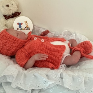 Hand Knitted Baby Doll Outfit: Cardigan, Pants, Bonnet, Shoes - Fits 18&quot; Reborn Doll