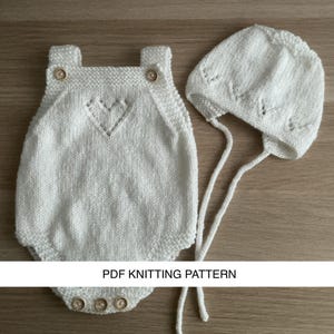 PDF Instant Download Knitting Pattern: Freya Romper and Bonnet knitting pattern * Baby Romper Knitting Pattern * 5 sizes