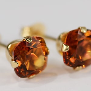 Mystische Herbst Feuer Topas Ohrringe 14KT Gelbgold Fassung ~6 mm Kissenschliff ~ Echte Natürliche Minen Edelsteine