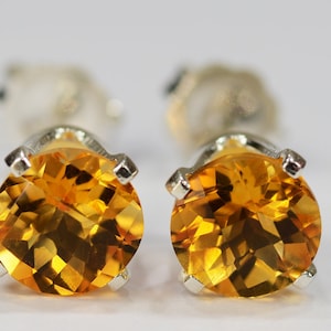 Citrine Earrings ~Amber~.925 Sterling Silver Setting~6mm Round~Genuine Natural Mined