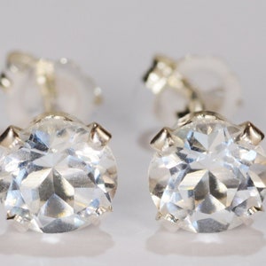 White Topaz Earrings~.925 Sterling Silver Setting~Genuine Natural Mined~6mm Round