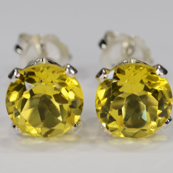 Mystic Canary Yellow Topaz Earrings~.925 Sterling Silver Setting~7mm Round Cut~Genuine Natural Mined