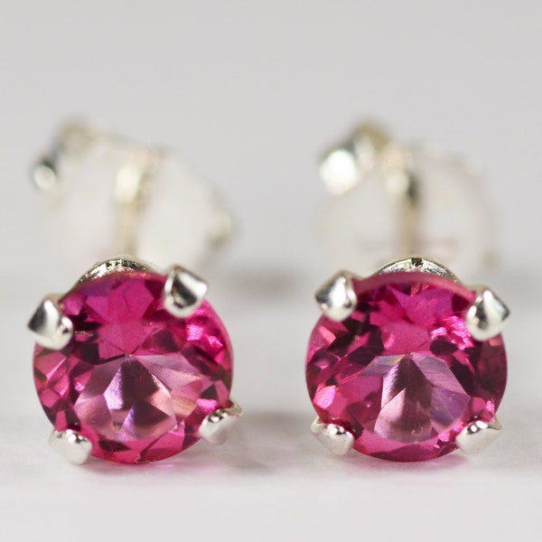 Mystic Pink Topaz Earrings~.925 Sterling Silver Setting~5mm Round Cut~Genuine Natural Mined Gemstones