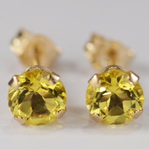 Mystic Canary Yellow Topaz Earrings~14KT Gold Setting~5mm Round Cut~Genuine Natural Mined Gemstones