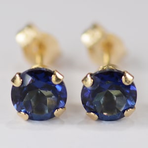 Mystische Kobalt Blau Topas Ohrringe ~ 14KT Goldfassung ~ 5mm Rundschliff ~ Echte Natürliche Minen Edelsteine