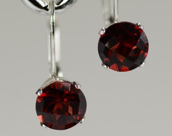 Garnet Lever-back Earrings~.925 Sterling Silver 4 prong Lever-back Setting~6mm Round Cut~Genuine Natural Mined