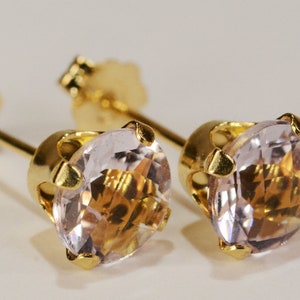 Pink Amethyst Earrings~14KT Yellow Gold 4 Prong Setting~6mm Round~Genuine Natural