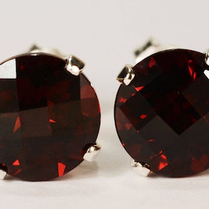 Red Garnet Earrings~.925 Sterling Silver Setting~8mm Round Cut~Genuine Natural Mined