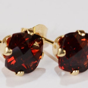 Red Garnet Cushion Earrings~14KT Yellow Gold Setting~6mm~Genuine Natural Garnet