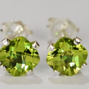 Peridot Earrings~.925 Sterling Silver Setting~6mm Cushion Cut~Genuine Natural Mined