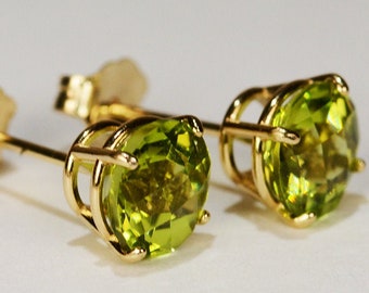 Peridotoorbellen~14 kt geelgouden premium mandzetting~6 mm rond~echt natuurlijk gedolven