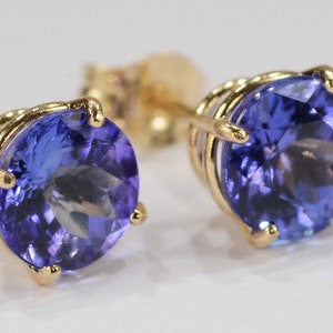 Tanzanite Earrings14KT Yellow Gold Premium Basket Setting6mm RoundGenuine Natural Mined image 1