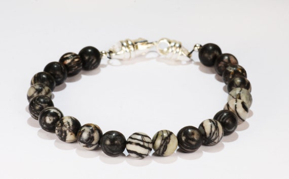 Zebra Jasper Spiritual Bead Bracelet~.925 Sterling Silver Clasp~8mm Beads~Custom Sizing