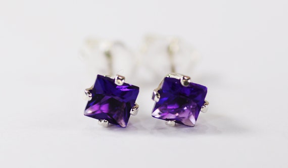 Amethyst Earrings .925 Sterling Silver Setting~4mm Princess~Genuine Natural Mined