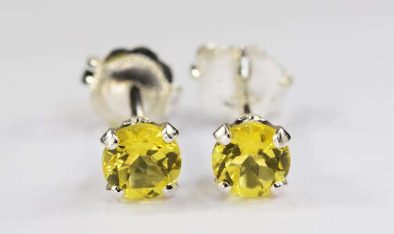 Mystic Canary Yellow Topaz Earrings~.925 Sterling Silver Setting~4mm Round~Genuine Natural Mined
