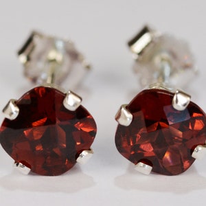 Red Orange Garnet Earrings~.925 Sterling Silver Setting~6mm Cushion Cut~Genuine Natural Mined