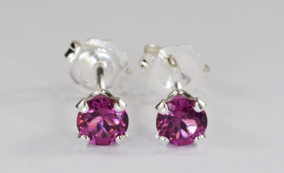 Rhodolite Garnet Pink Earrings~.925 Sterling Silver Setting~4mm Round~Genuine Natural Mined