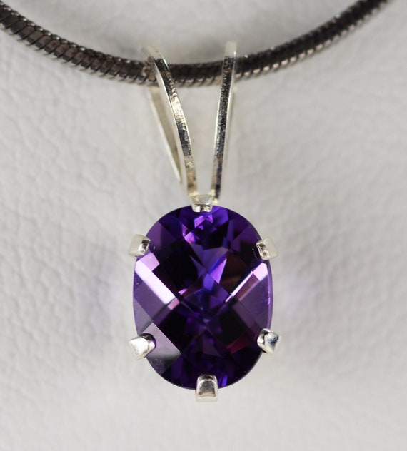 Amethyst Pendant~.925 Sterling Silver Setting~8mm x6mm Oval Cut~Genuine Natural Mined