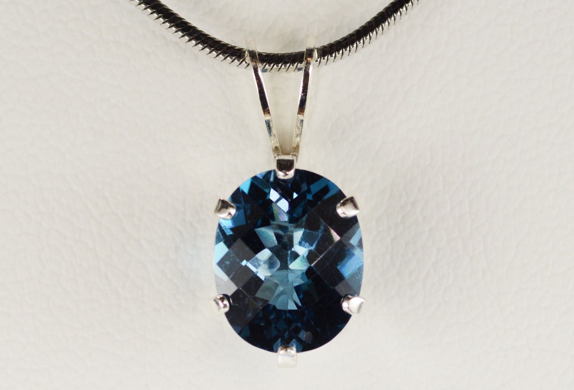 London Blue Topaz Pendant~.925 Sterling Silver Setting~10mm x 8mm Oval 