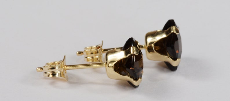 Smoky Quartz Earrings14KT Gold Setting6mm Cushion CutGenuine Natural Mined image 3
