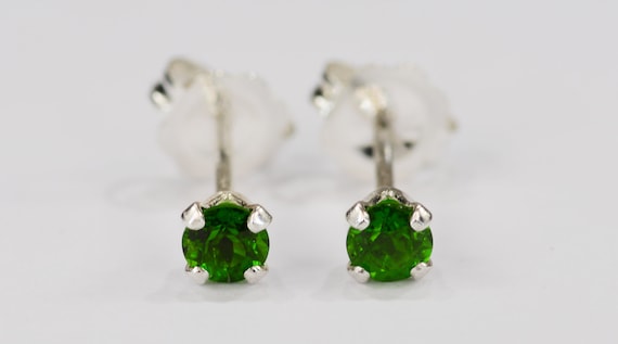 Chrome Diopside Earrings~.925 Sterling Silver Setting~3mm Round~Genuine Natural Mined