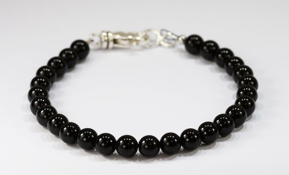 Black Onyx Bead Bracelet~.925 Sterling Silver Clasp~6mm Beads~Custom Sizing